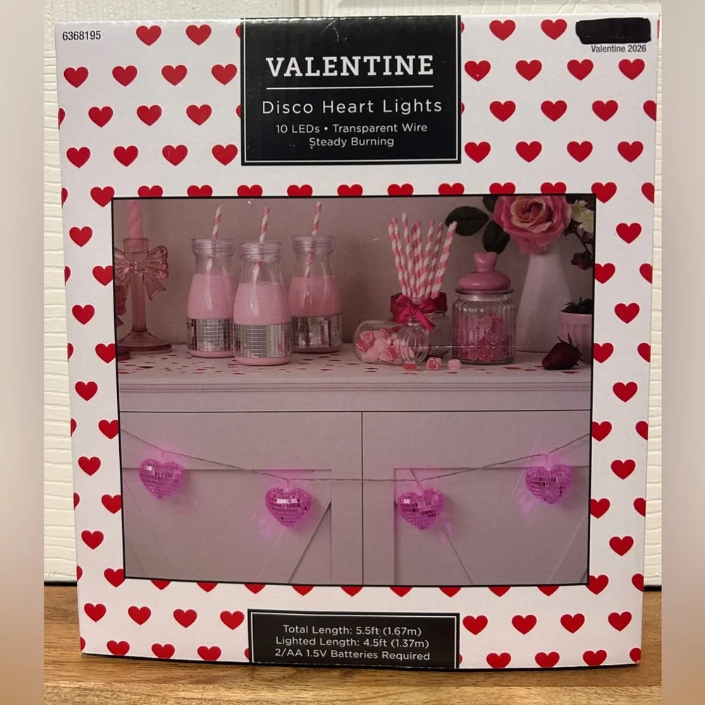 Pink Disco Hearts String Lights 10 LED 5.5ft Hobby Lobby Valentines Hearts NEW